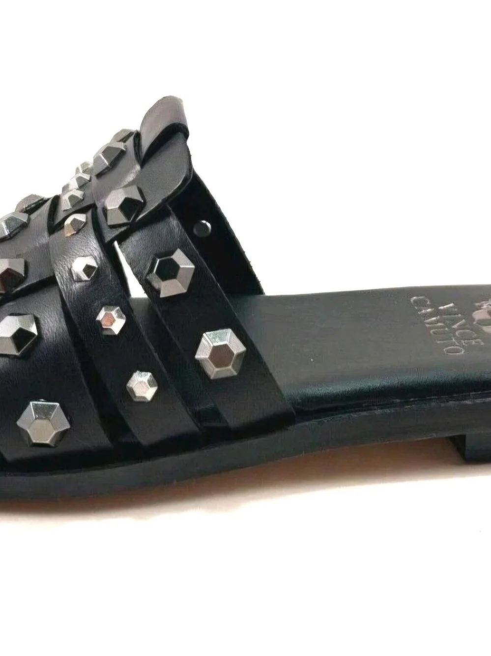 Vince Camuto Black Woven Studded Leather Slide Sandals